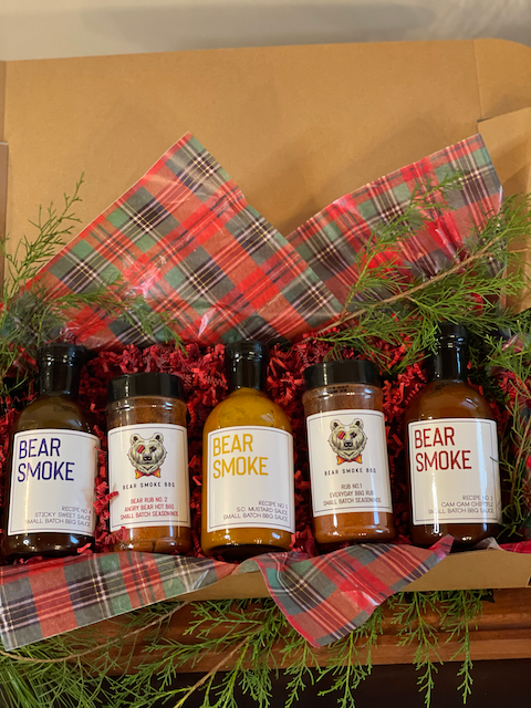 Here's you chance to build the perfect bundle of Bear Smoke BBQ's sauces and rubs. Pick any 3 of our Hand Crafted BBQ Sauces and pair them with any 2 of our Small Batch BBQ Rubs or Seasonings and Save!  You get 3 - 16oz bottles of Bear Smoke BBQ Sauces and 2 - 8 oz Bottles of Bear Smoke BBQ Rub/Seasonings. Mix and Match to your own preference. 