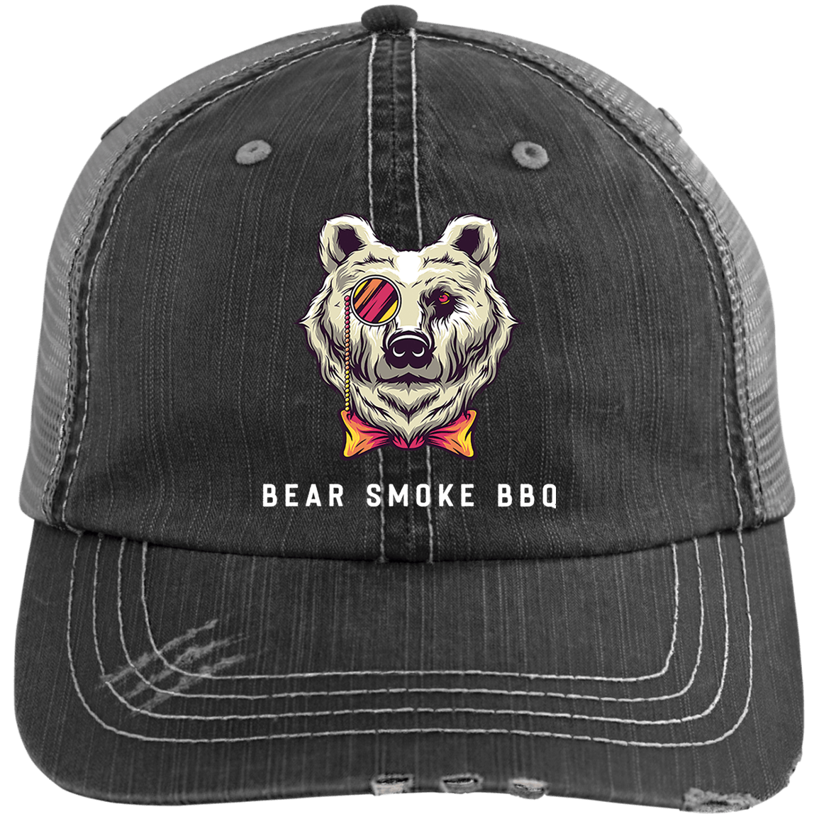 Bear Smoke Distressed Unstructured Trucker Cap - Bear Smoke BBQ