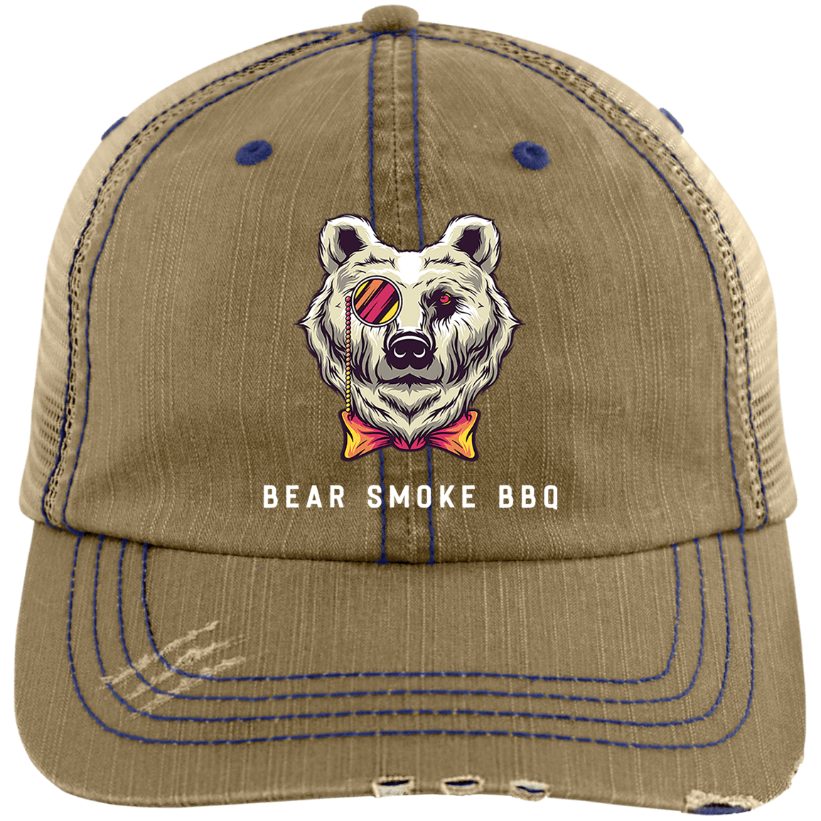 Bear Smoke Distressed Unstructured Trucker Cap - Bear Smoke BBQ